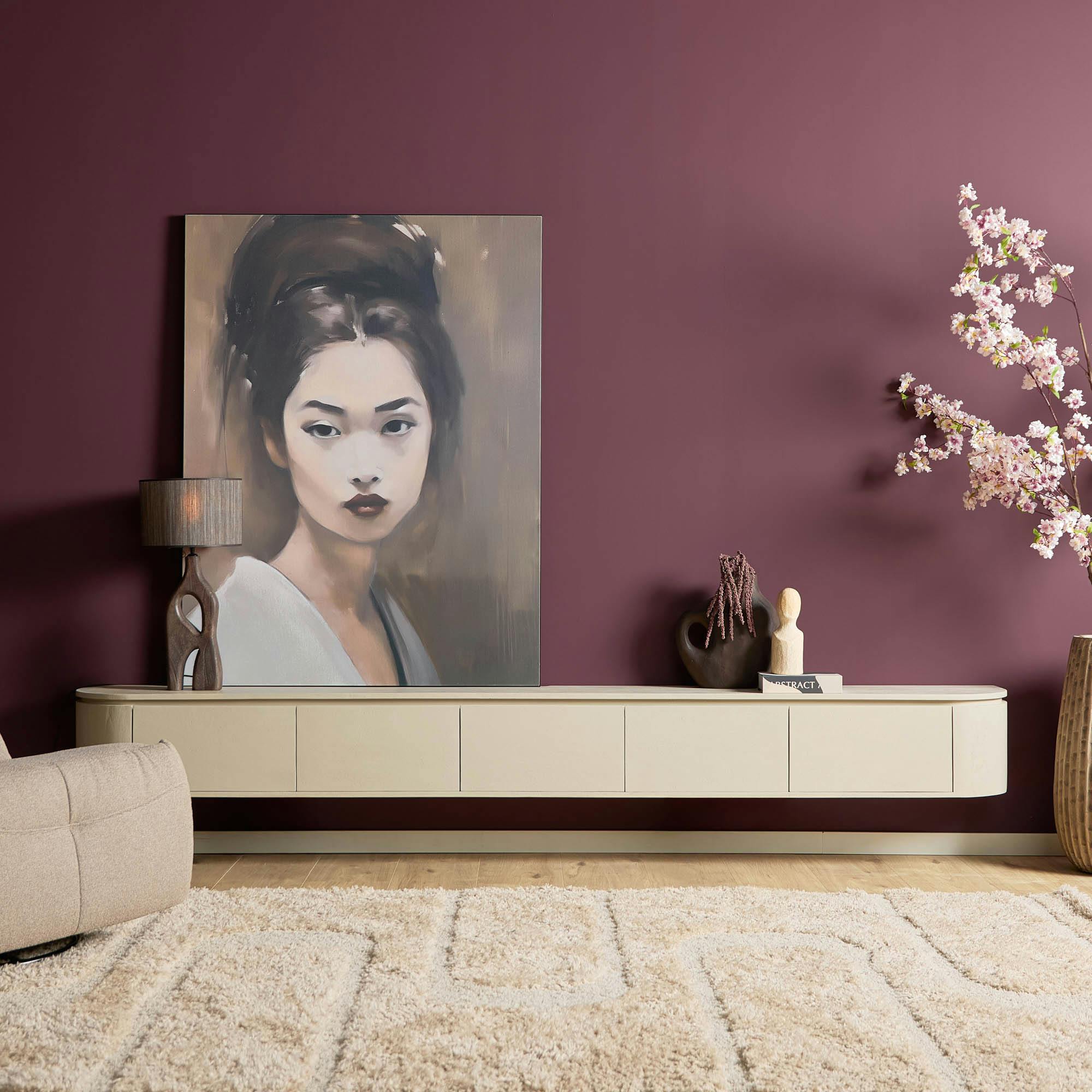 Long meuble TV suspendu bois sable 280 cm AREZZO