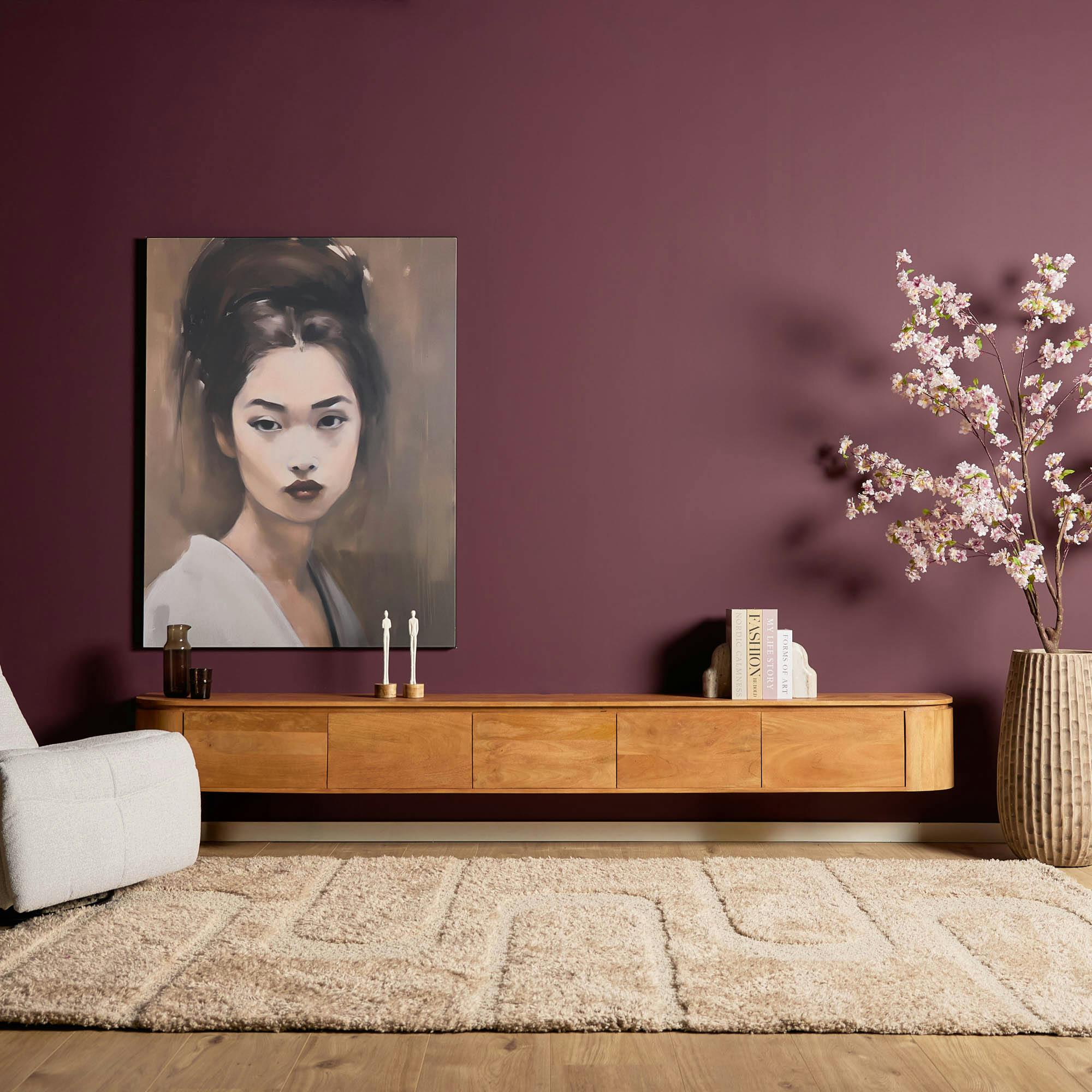 Long meuble TV suspendu en bois, bords arrondis 280 cm AREZZO