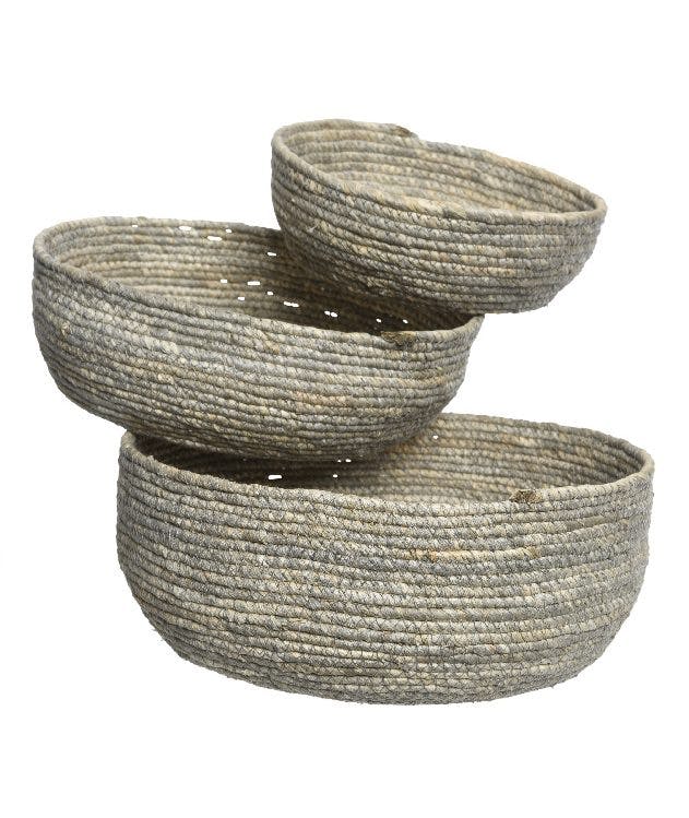 Lot 3 paniers en feuilles de palmier gris D31xH13cm