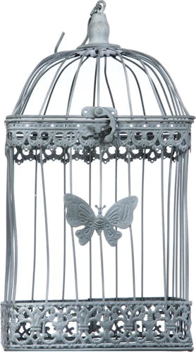 Lot de 2 cages à oiseaux déco décor papillon en métal gris à