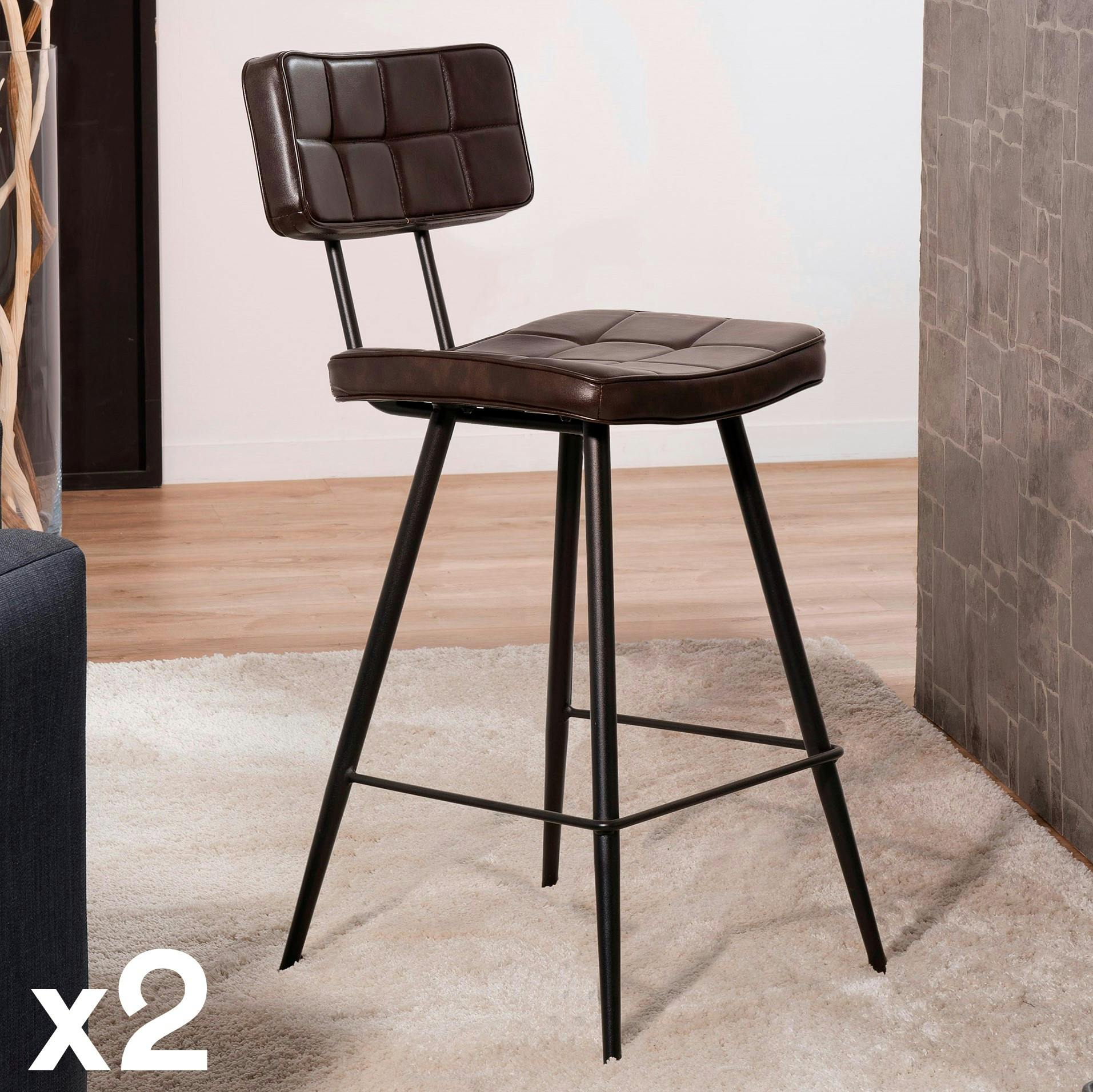 Chaise haute de bar en tissu marron pieds metal style industriel