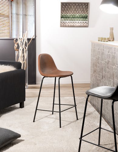 Chaise haute de bar en tissu marron pieds metal style contemporain