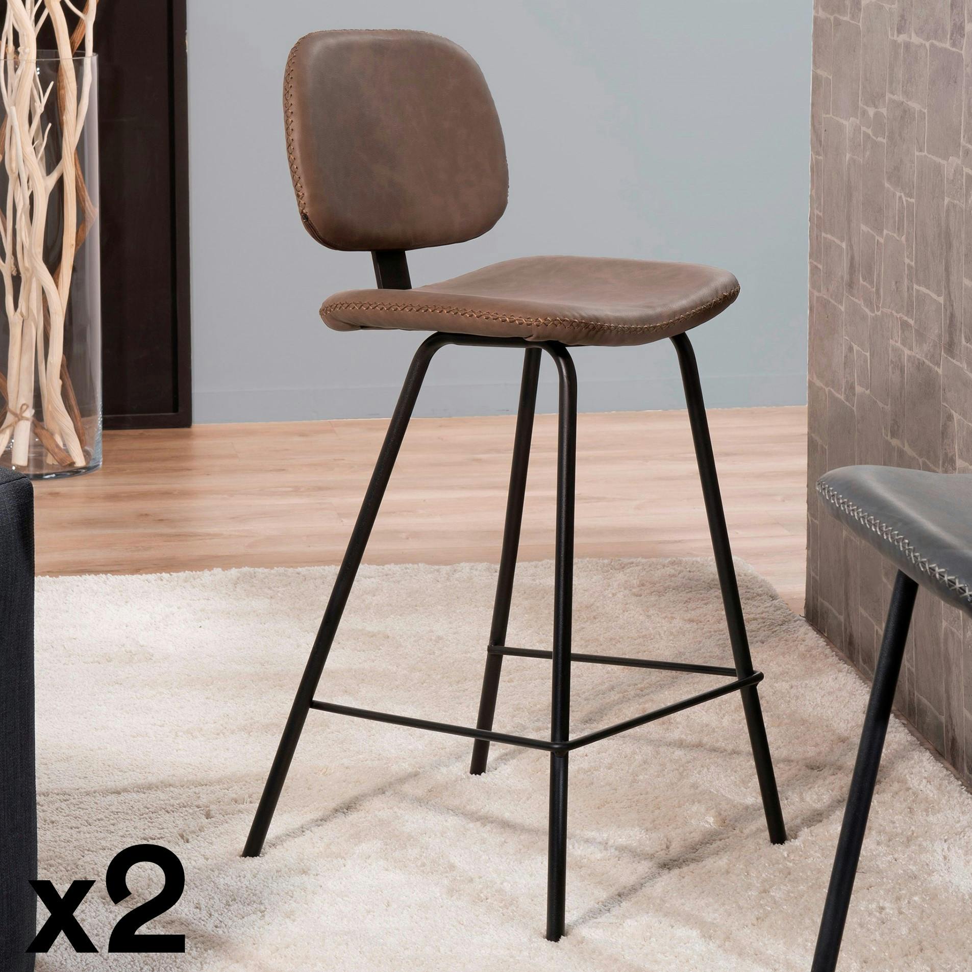 Chaise haute de bar en tissu marron pieds metal style contemporain