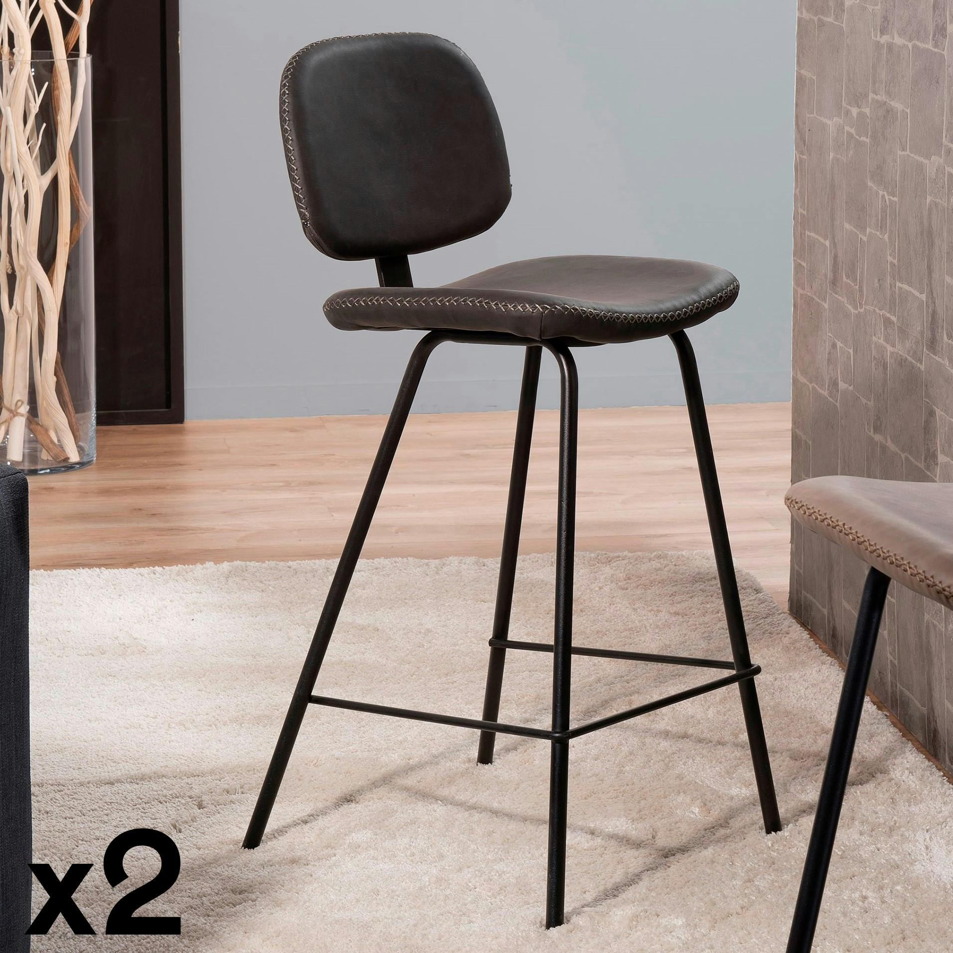 Chaise haute de bar en tissu noir pieds metal style contemporain