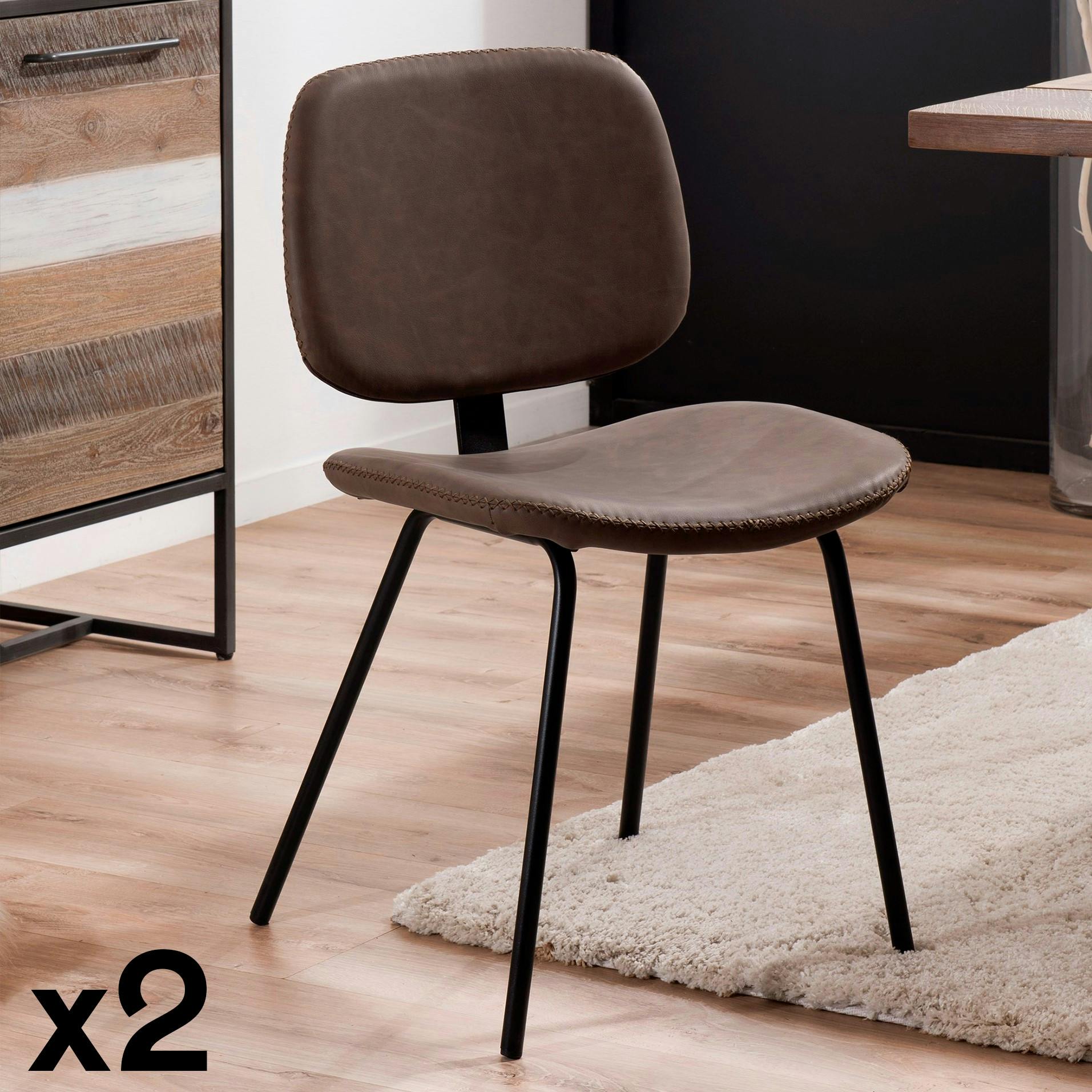 Lot de 2 Chaises en métal et tissu marron 45x53x81cm TIM
