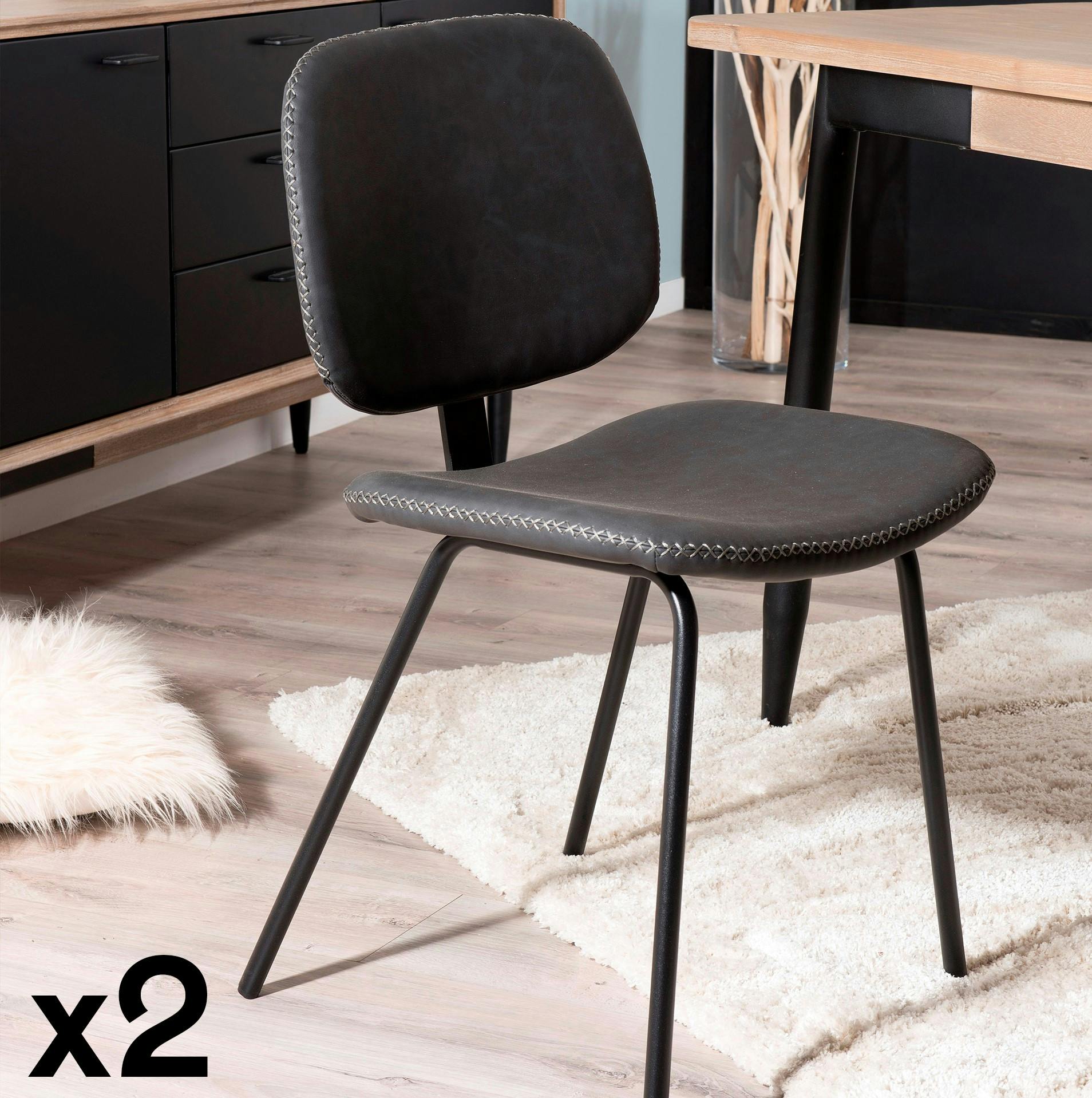 Lot de 2 Chaises en métal et tissu noir 45x53x81cm TIM