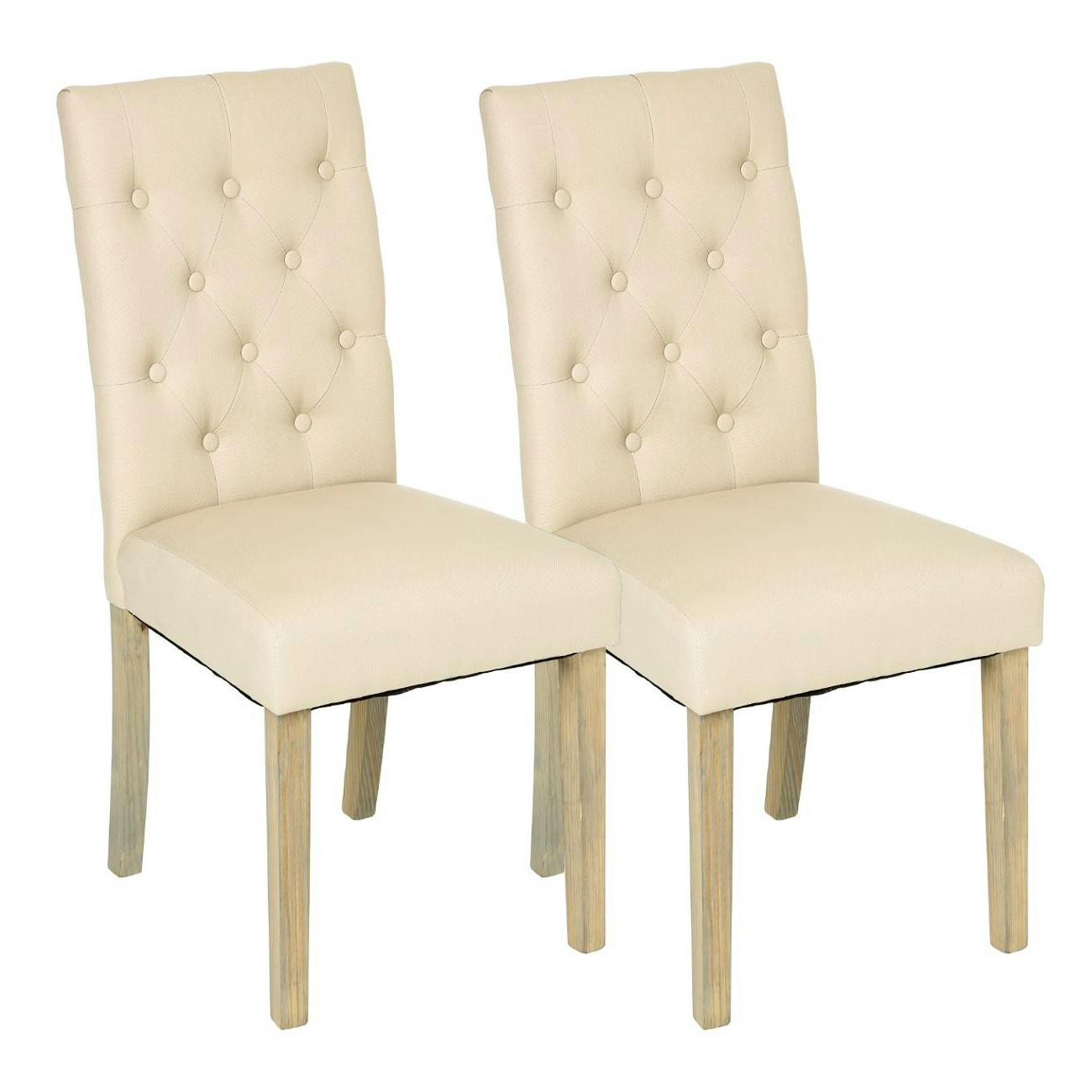 Lot de 2 Chaises moderne tissu beige dossier capitonné pieds bois