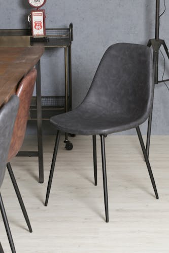 Chaise grise revêtement effet vieilli pieds métal noir (lot de 2)