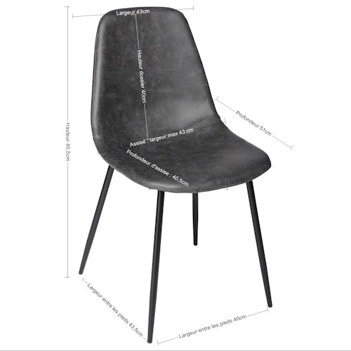Chaise grise revêtement effet vieilli pieds métal noir (lot de 2)