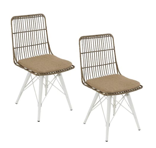 Lot de 2 chaises rotin kubu pieds métal blanc Bogor
