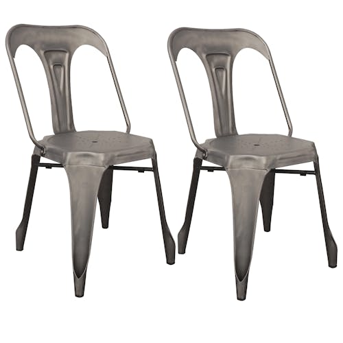 Lot de 2 chaises style industriel en métal couleur chrome satiné 44x53xH83cm RALF