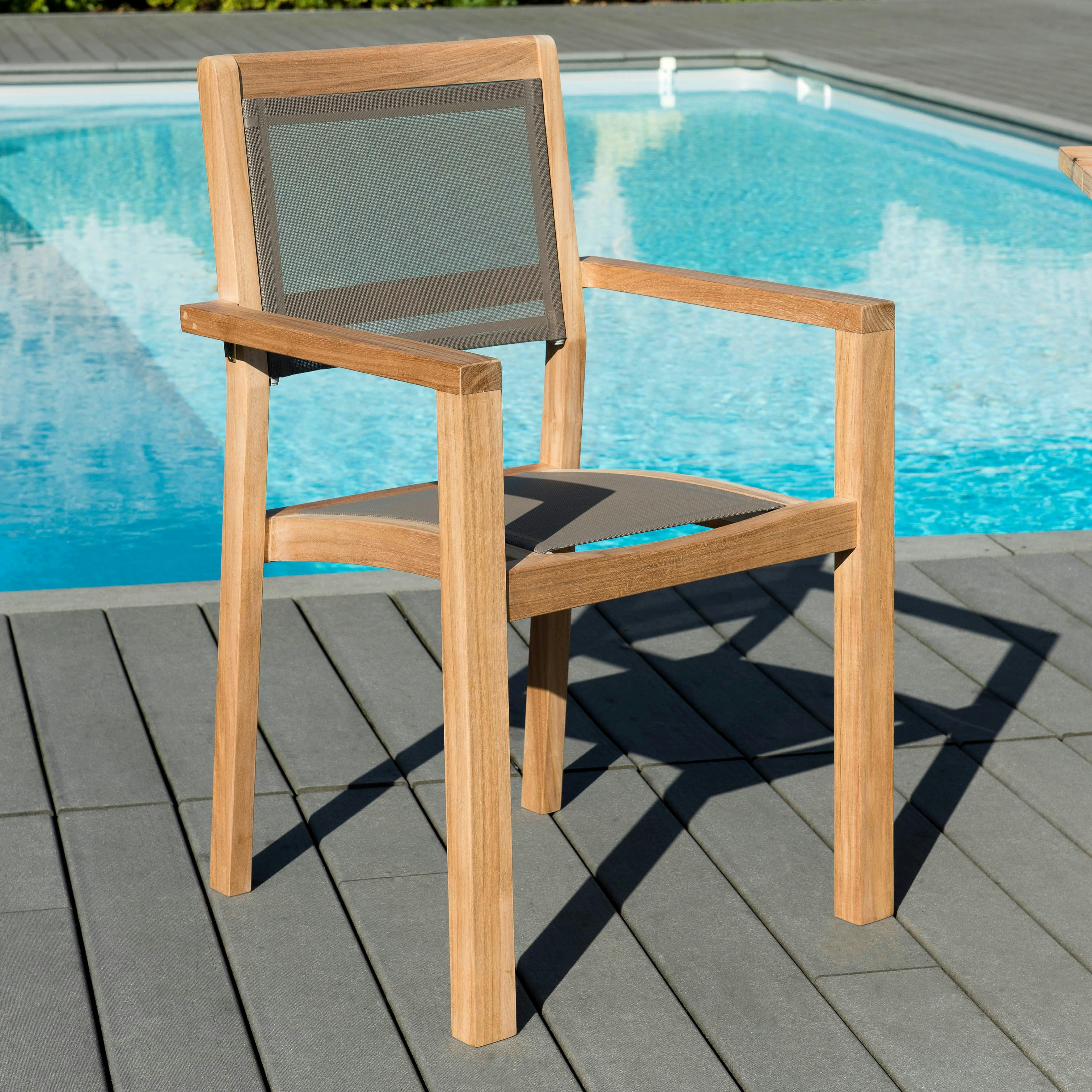 Lot de 2 Fauteuils de Jardin empilables Teck Textilène taupe SUMMER ref. 30020804