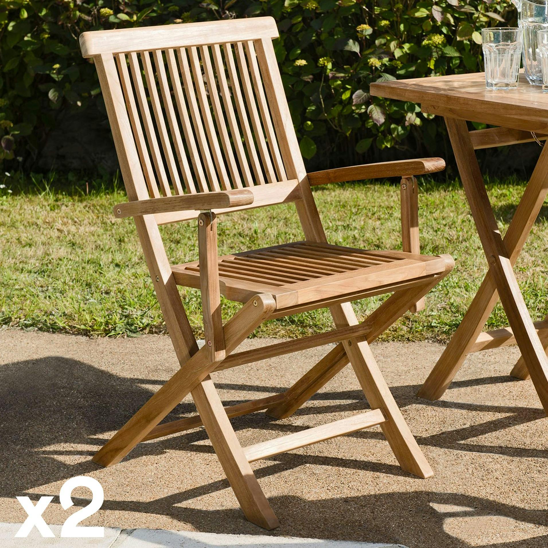 Lot de 2 fauteuils de jardin pliant Java en Teck 90 cm SUMMER