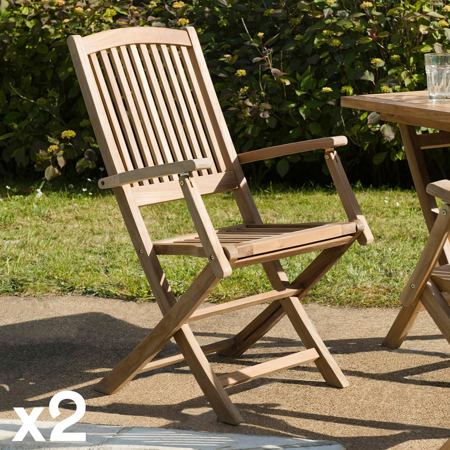 Lot de 2 fauteuils de jardin pliant en Teck SUMMER