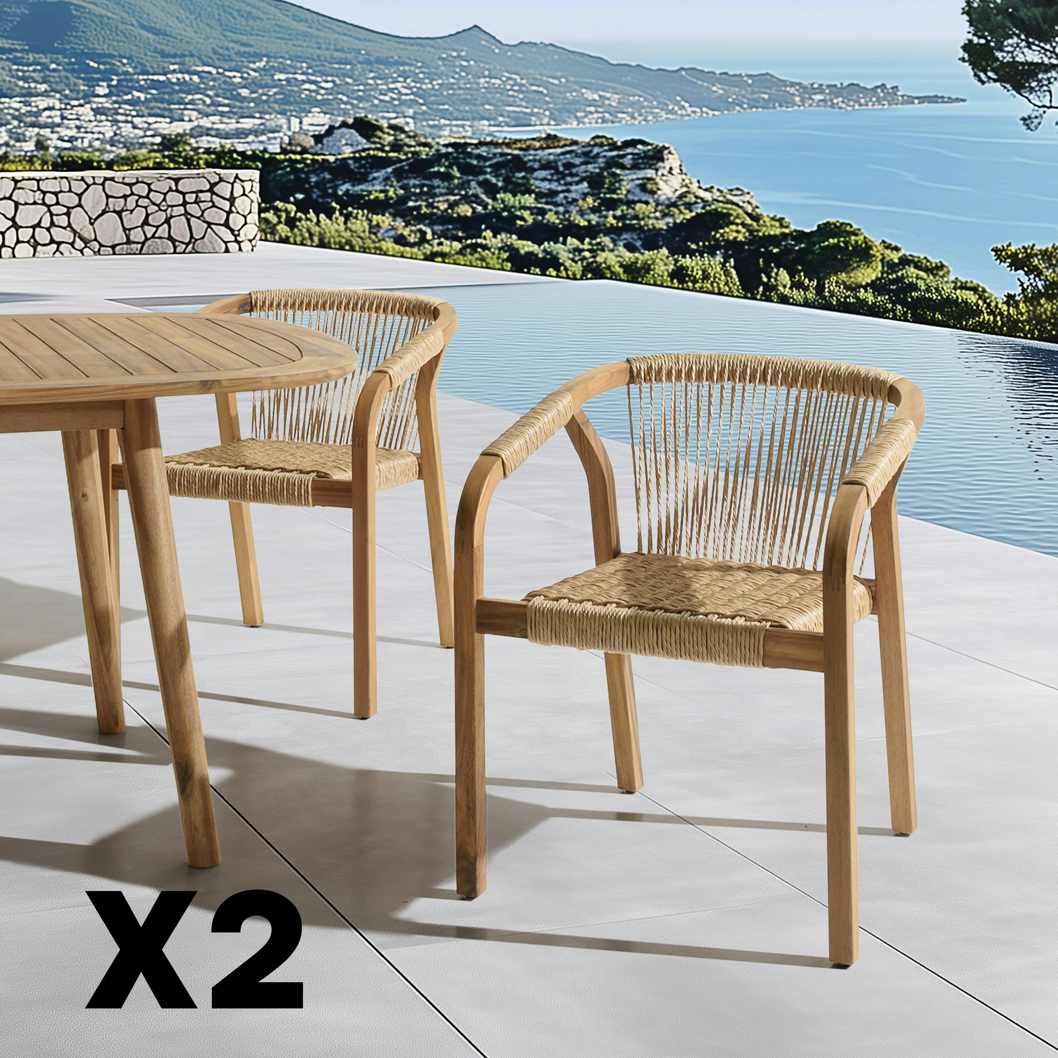 Lot de 2 fauteuils en acacia huilé et cordage synthétique OSTIA