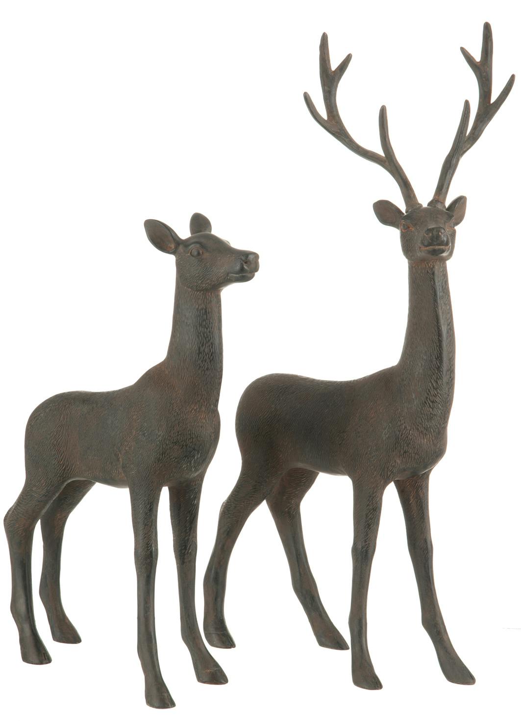 Lot de 2 figurines cerfs en résine marron 25x12x51cm