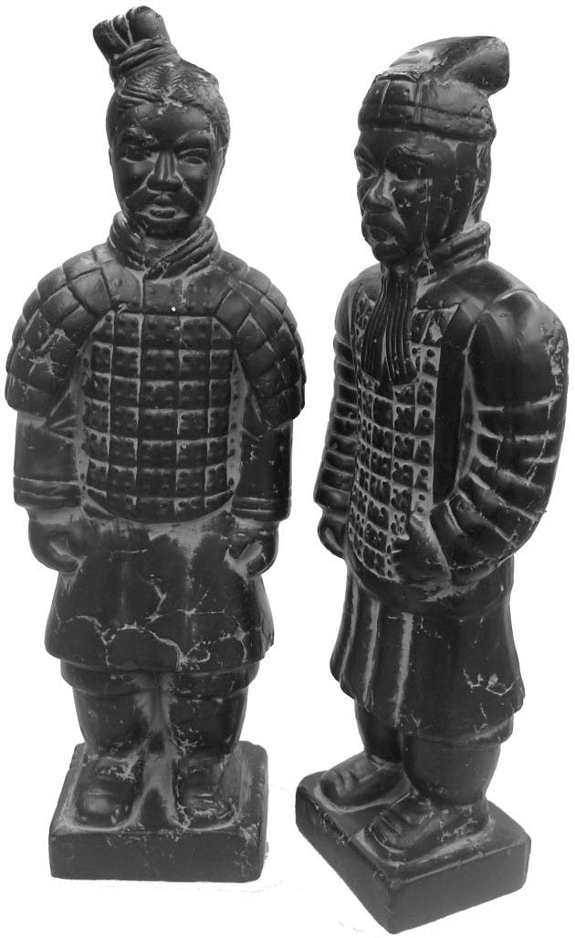 Lot de 2 Guerriers Chinois en céramique noire effet vieilli H34,5cm