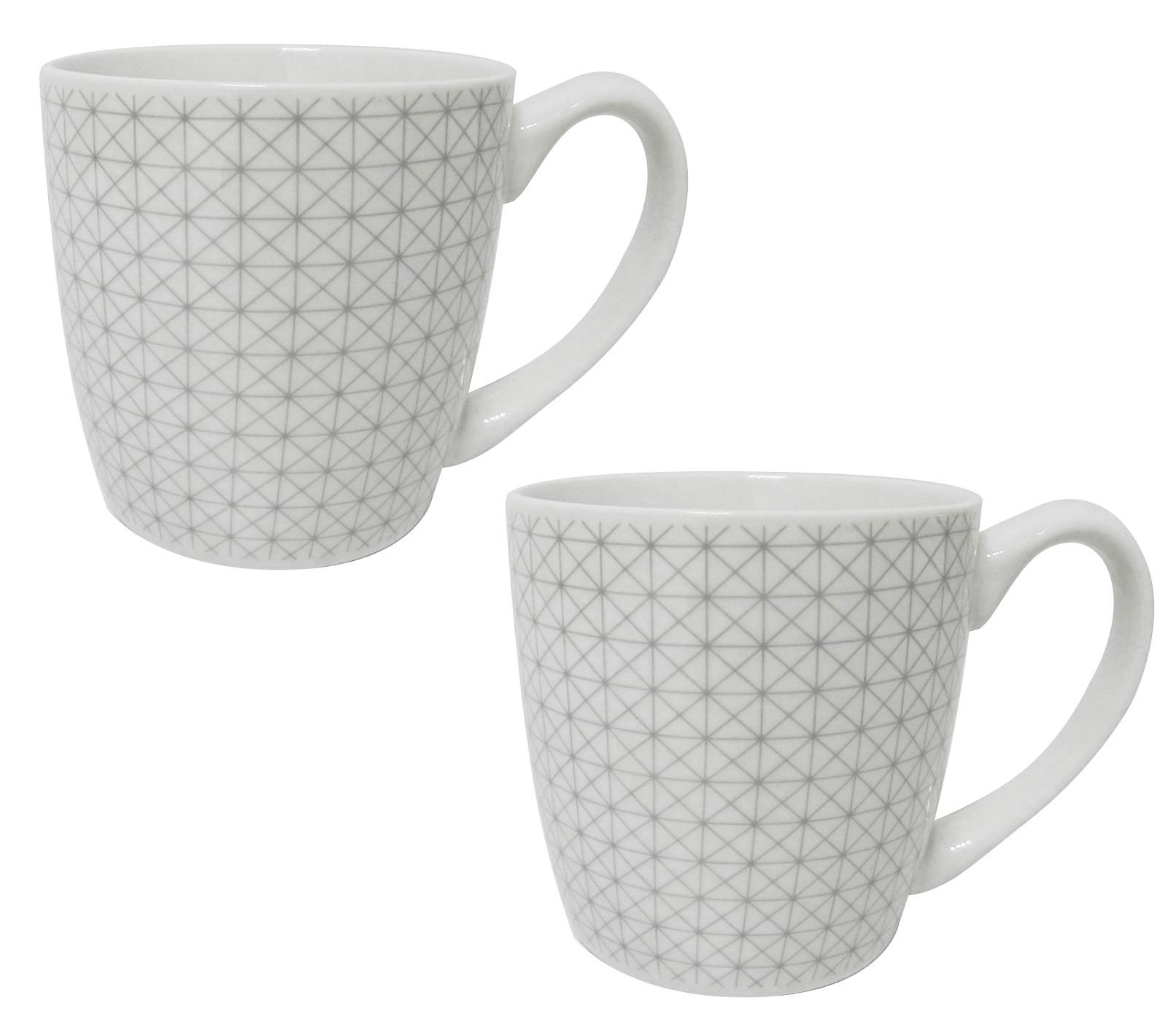 Lot de 2 mugs ronds à anse fils géométriques gris clair D8xH11cm