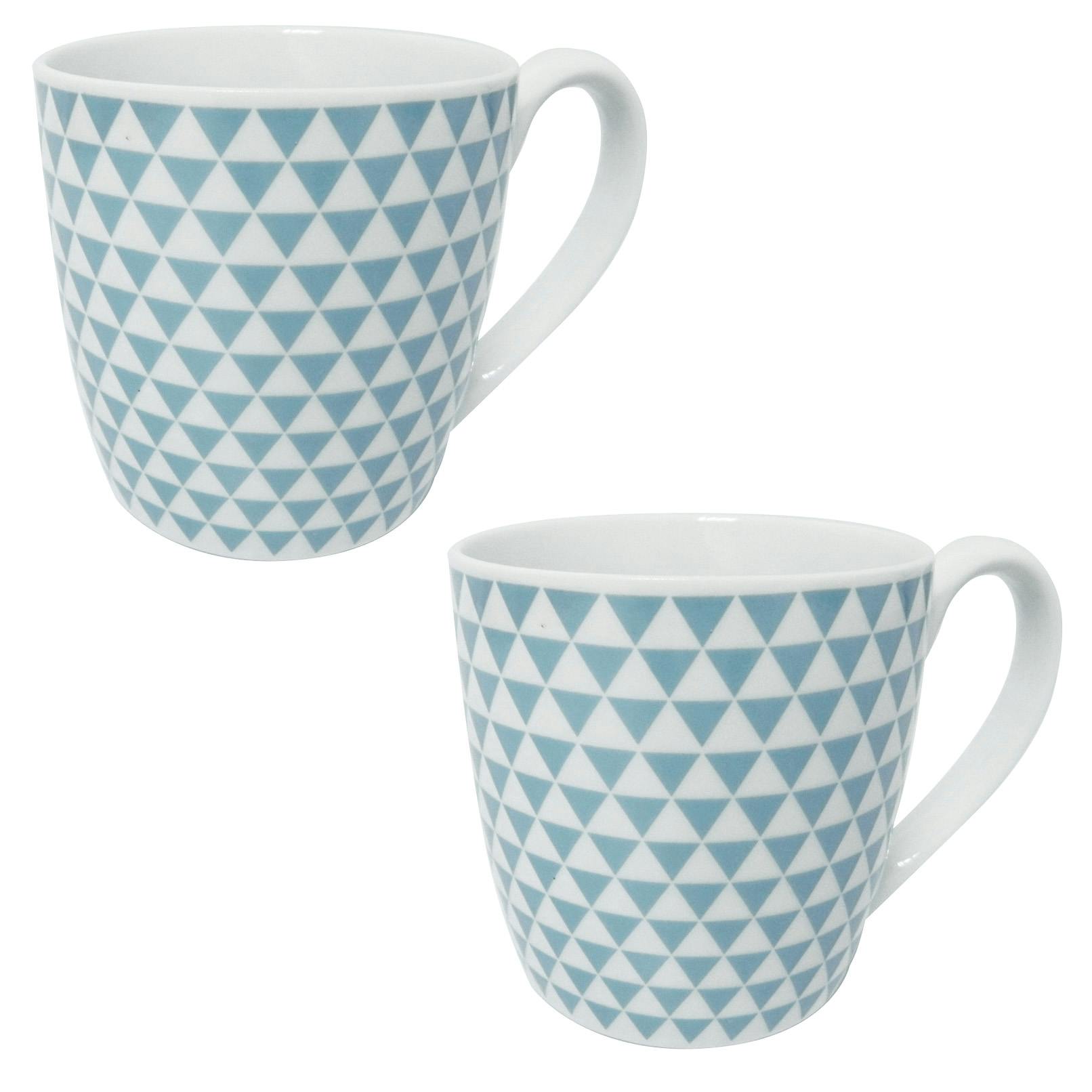Lot de 2 mugs ronds à anse motif triangles géométriques bleu clair D8xH11cm
