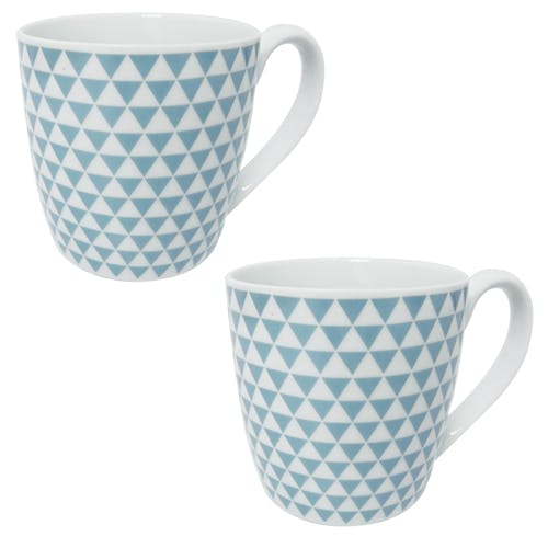 Lot de 2 mugs ronds à anse motif triangles géométriques bleu clair D8xH8cm