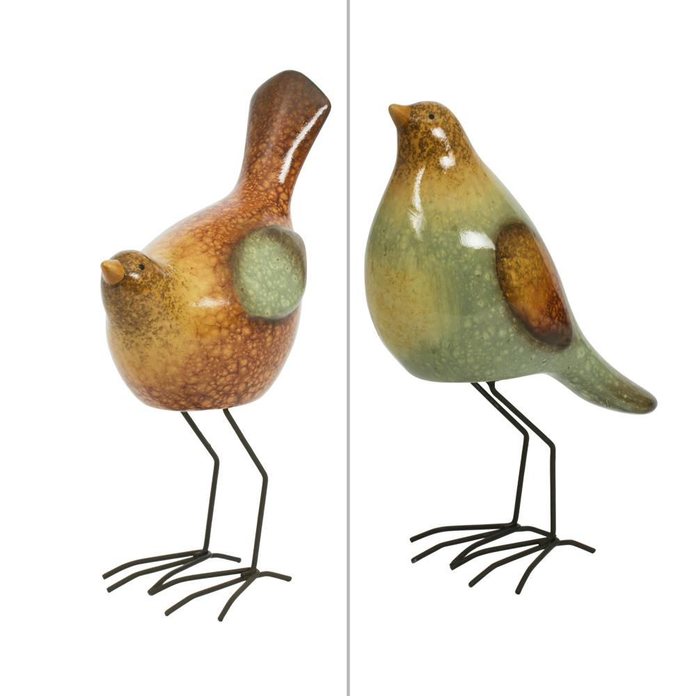 Lot de 2 Oiseaux couleurs automnales effet marbré H23cm