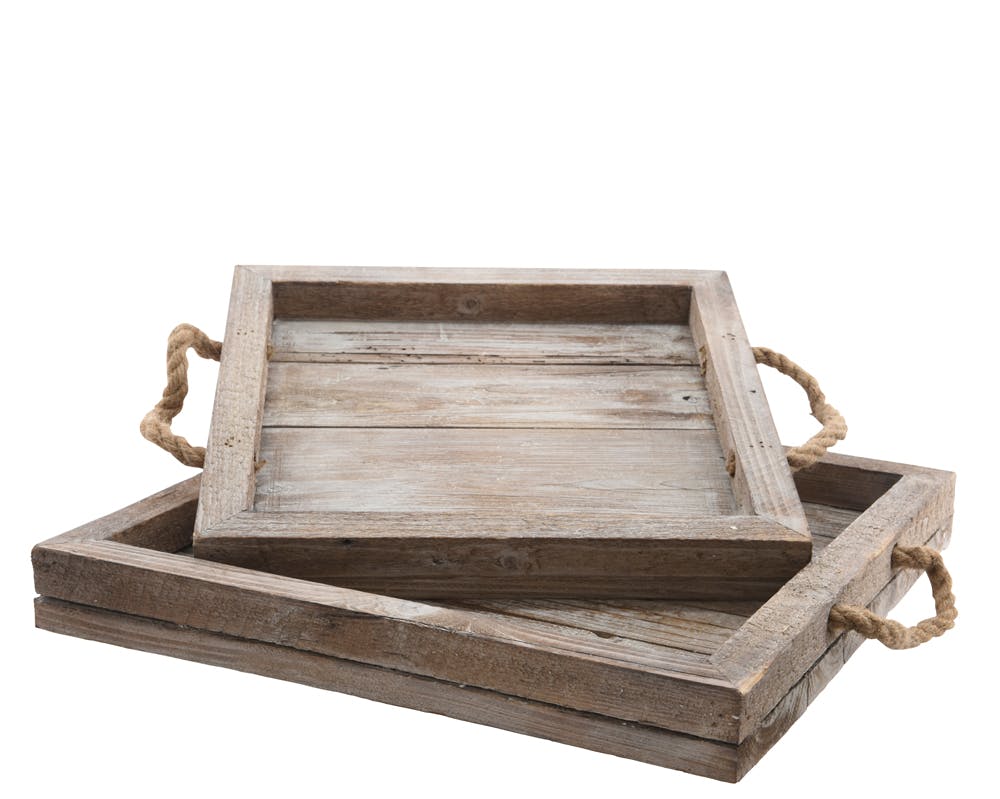 Lot de 2 plateaux en épicéa poignées en cordes