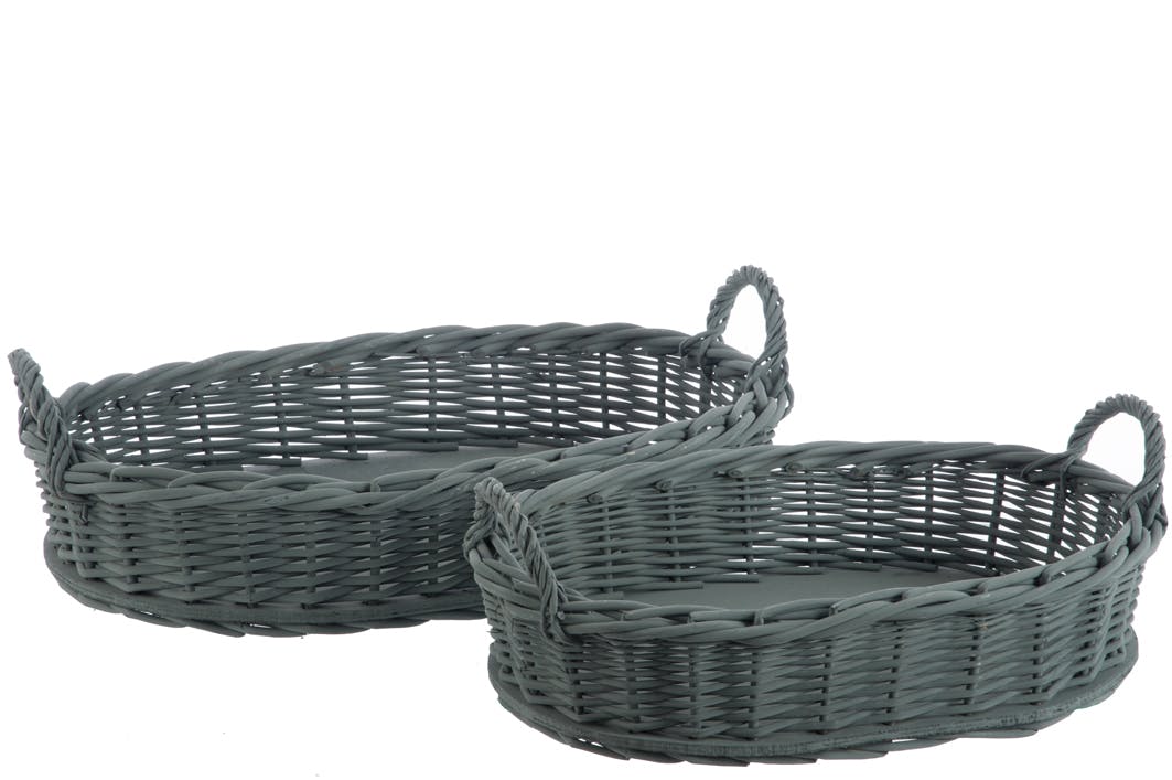 Lot de 2 plateaux ovales tressés avec anses
