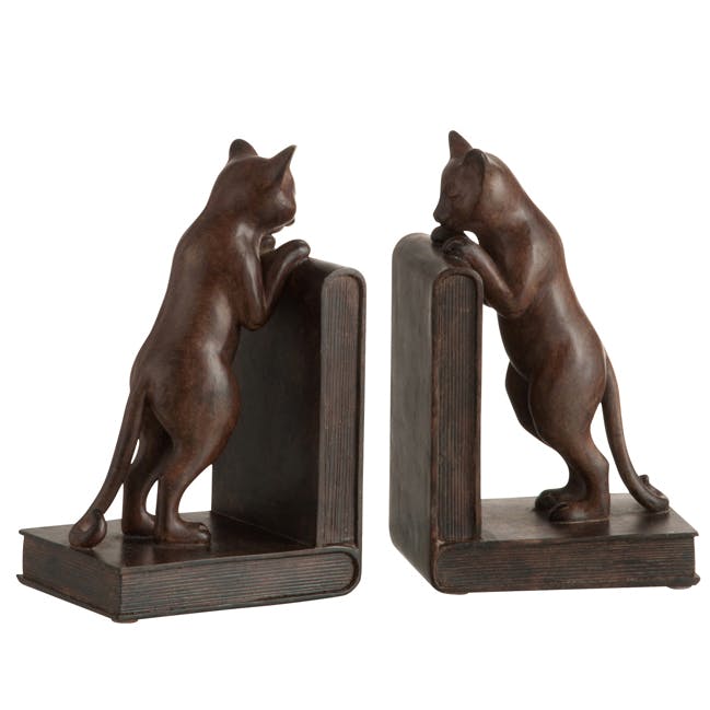 Lot de 2 serre-livres "Chat" en résine marron