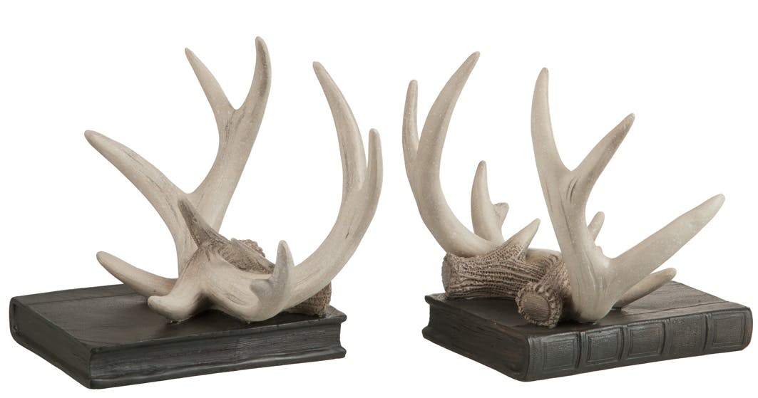 Lot de 2 serre-livres ramure de cerf en résine 34x23x18cm