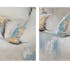 Lot de 2 tableaux ANIMAUX envolée d'oies tons beiges, bruns, bleus et jaunes 25x25cm