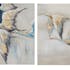 Lot de 2 tableaux ANIMAUX envolée d'oies tons beiges, bruns et bleus 25x25cm