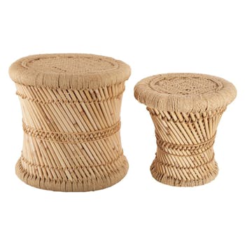 Lot de 2 tables d'appoint en corde coloris naturel