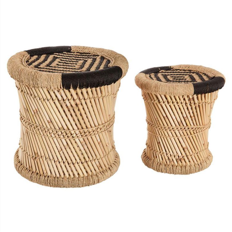 Lot de 2 tables d'appoint en corde coloris naturel et noir