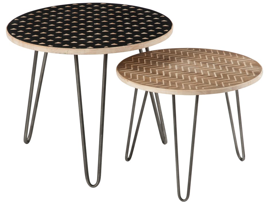 Lot de 2 tables gigogne chêne naturel et métal noir D61 H51cm
