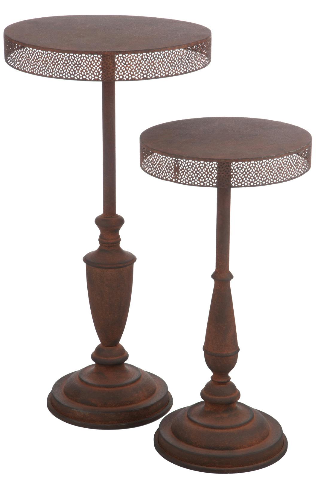 Lot de 2 tables gigogne rondes métal aspect rouillé, D38cm
