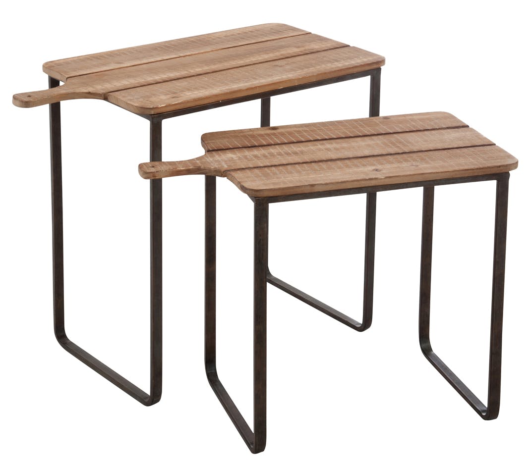 Lot de 2 tables gigognes bois et métal, façon planche à découper FOREST