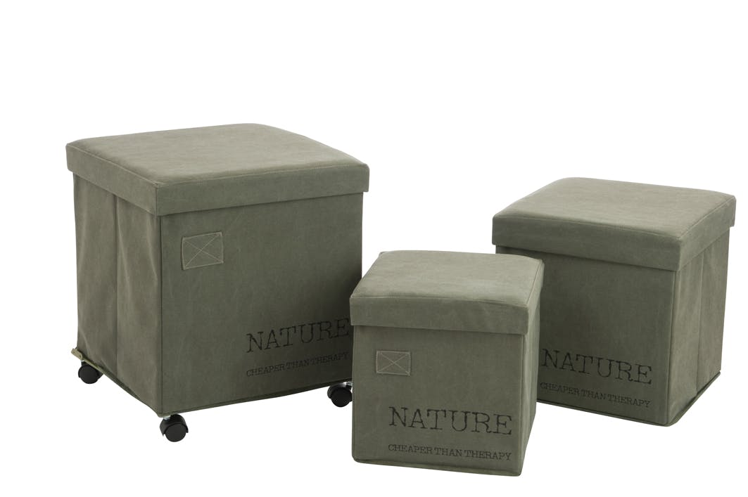 Lot de 3 boites de rangement "NATURE" en coton vert
