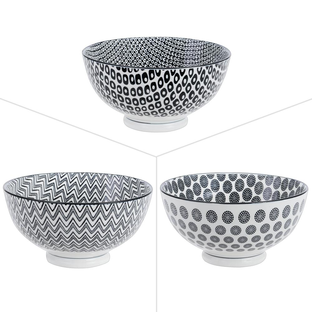 Lot de 3 Bols D15cm Kuro motifs géométriques tons bleus foncés