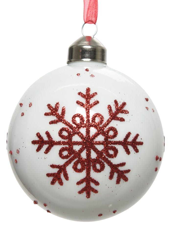 Lot de 3 boules blanches et décor rouge D8cm