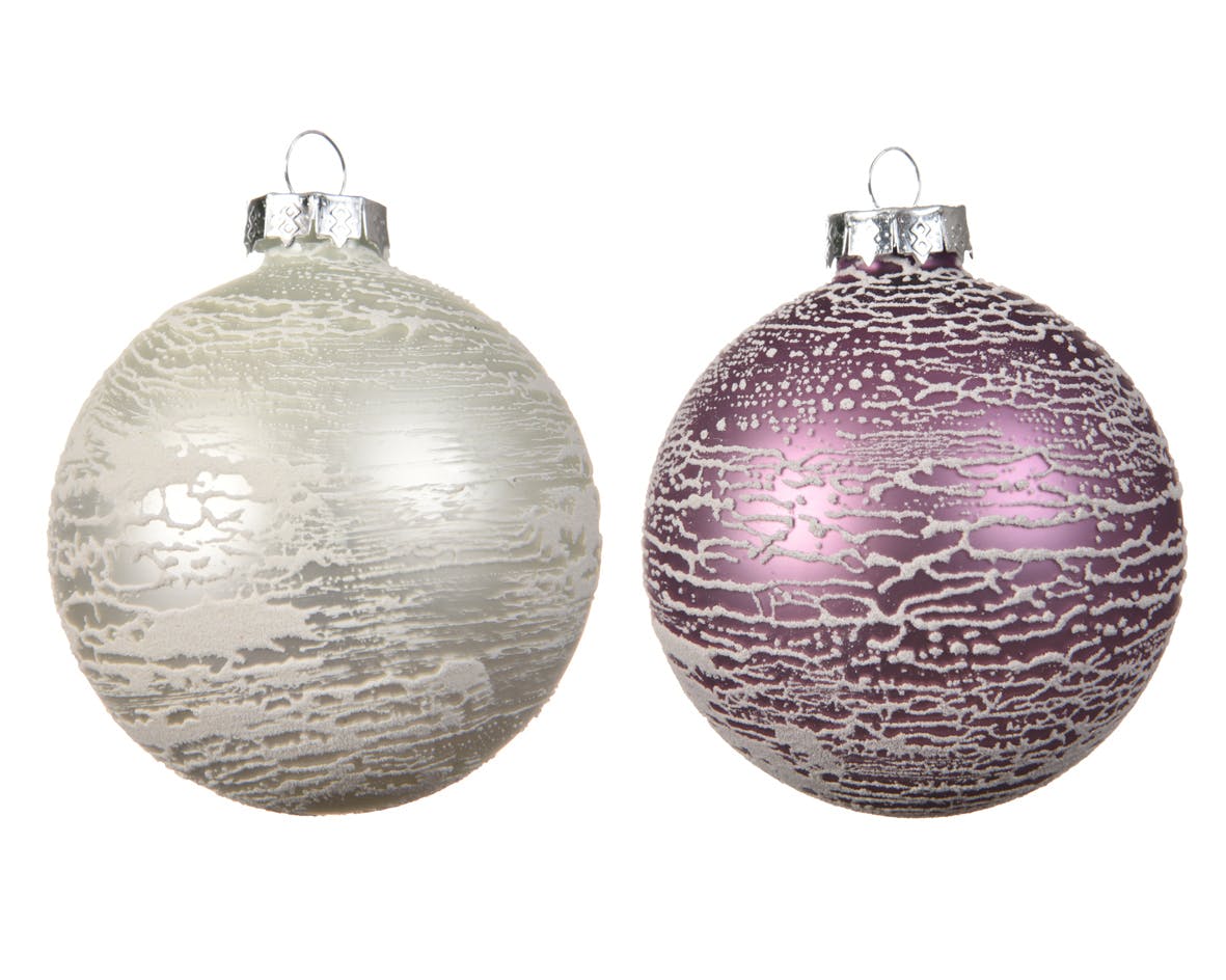 Lot de 3 boules de noël lila floqué blanc D8cm