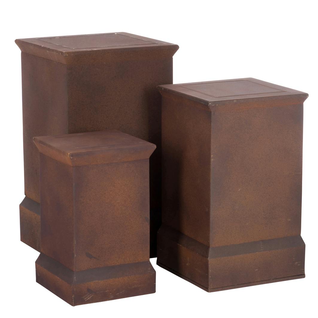 Lot de 3 bouts de canapé / sellettes métal aspect rouillé
