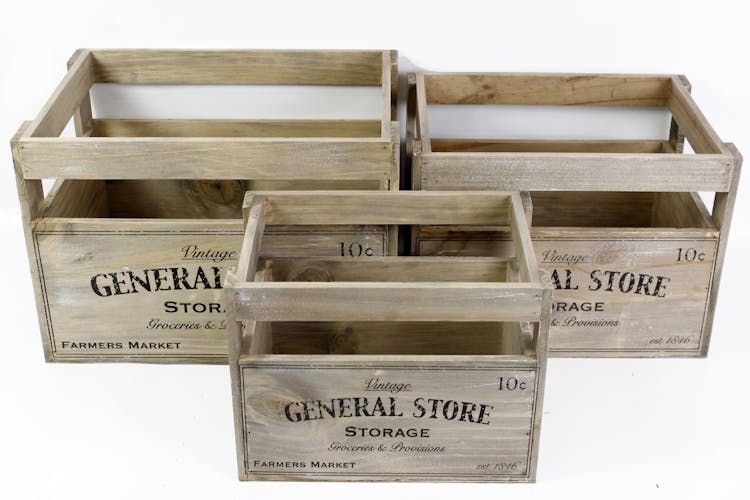 Lot de 3 Caisses de rangement en bois "General Store" 35x27cm
