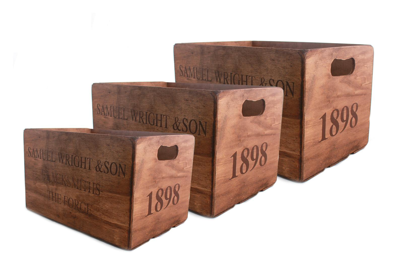 Lot de 3 Caisses en bois "Rustic 1898" 29x23x40cm