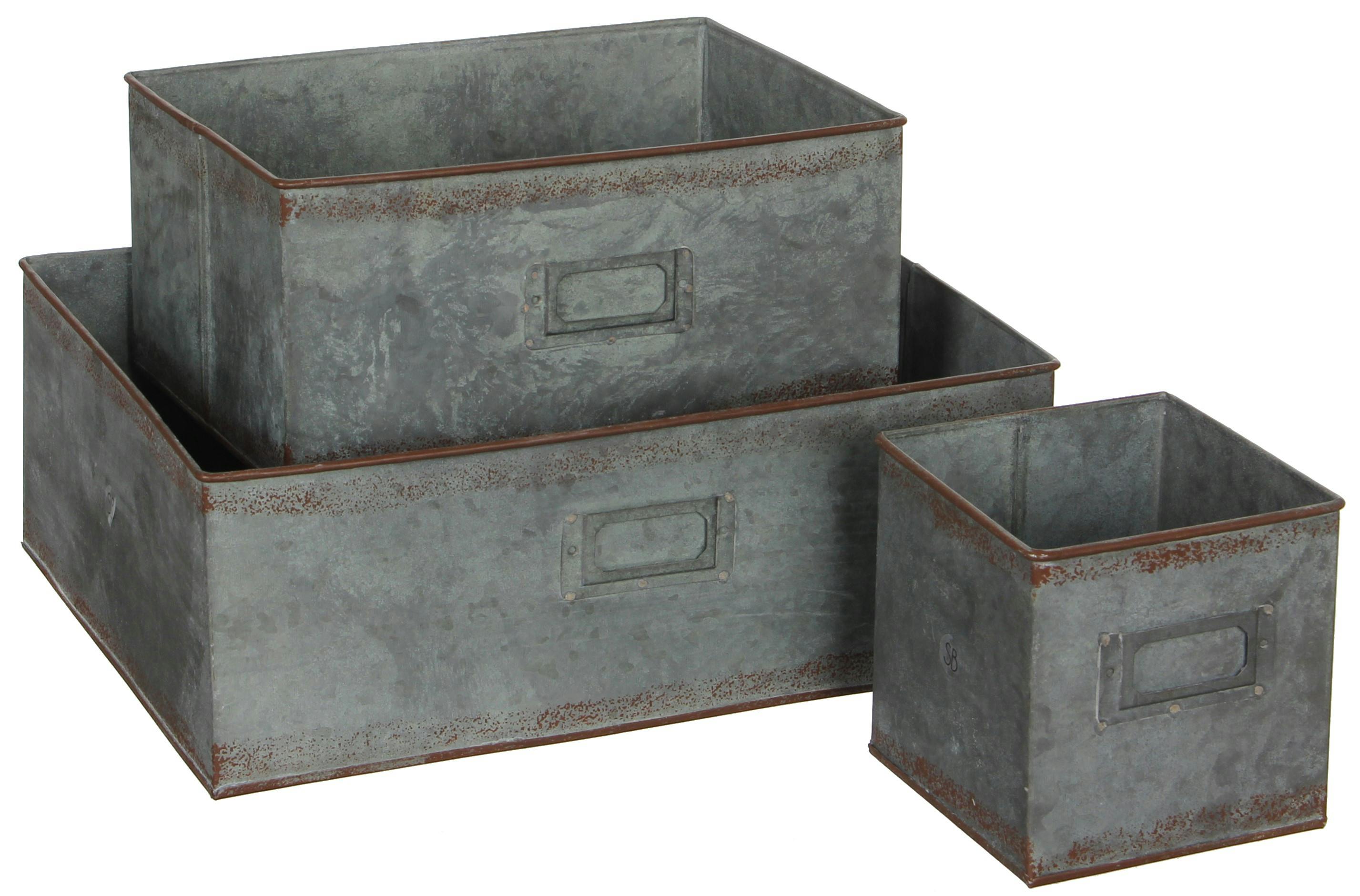 Lot de 3 caisses en métal vieilli