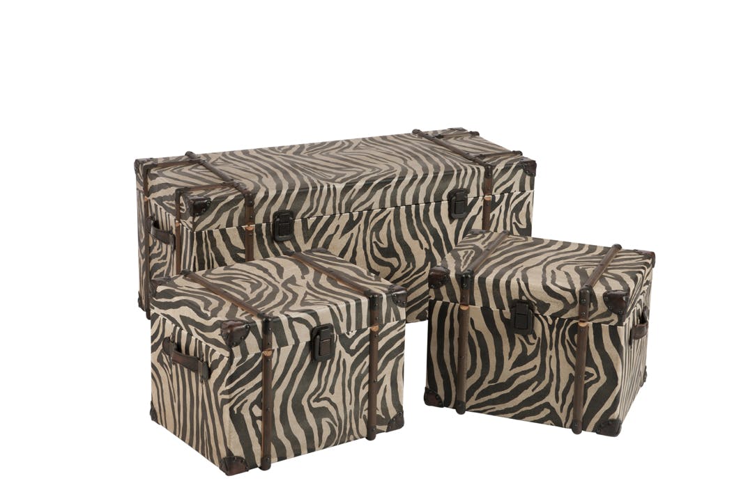 Lot de 3 coffres en bois aspect zèbre 101x43x43cm
