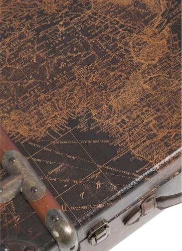 Lot de 3 coffres en bois marron, motif carte du monde - 62x40x25cm
