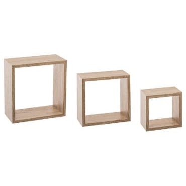 Lot de 3 étagères murales cube coloris chêne naturel 25x9x25cm