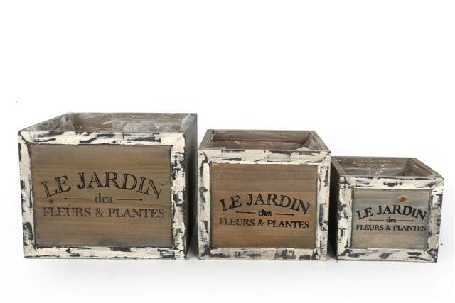 Lot de 3 jardinières carrées "Le Jardin" bois naturel effet rustique