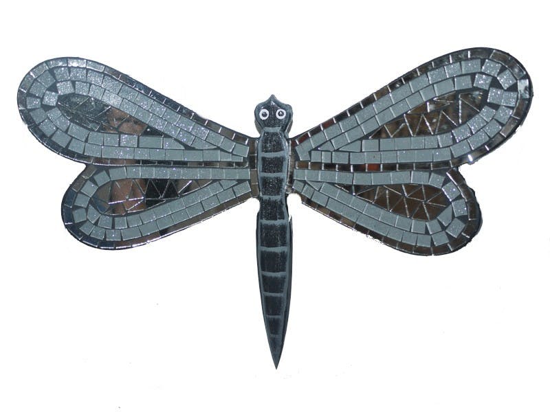 Lot de 3 Libellules en résine décor mosaique en relief grise 35x22cm