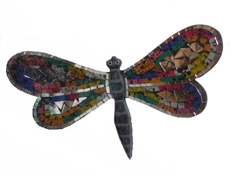 Lot de 3 Libellules en résine décor mosaique en relief multicouleur 35x22cm
